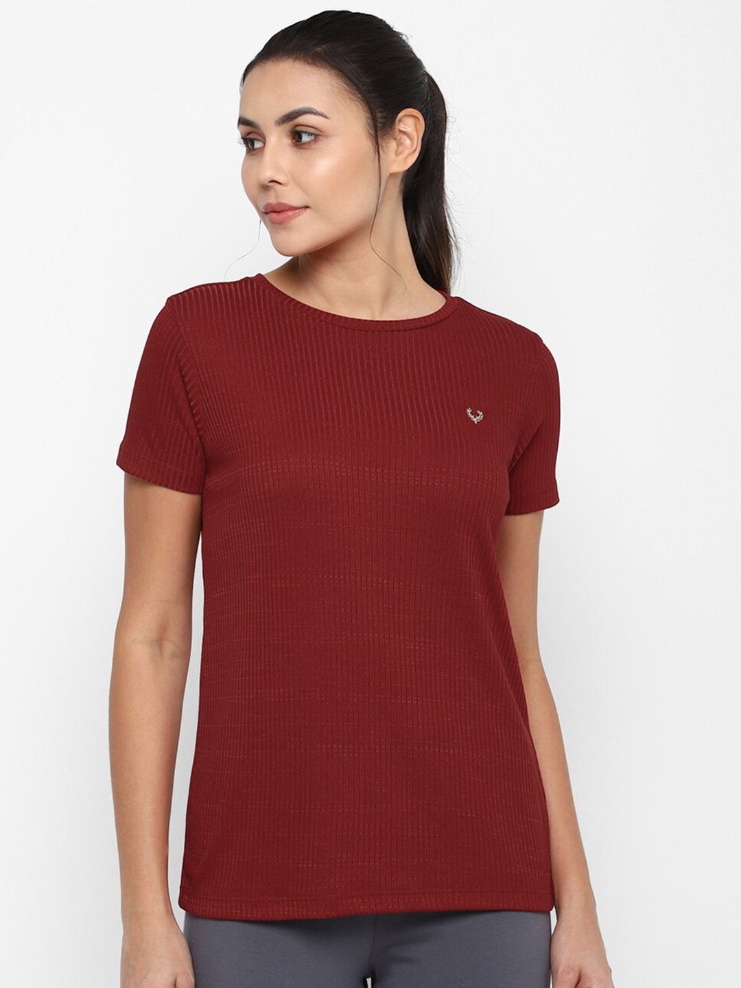 

Allen Solly Woman Women Maroon Solid Regular Fit T-shirt