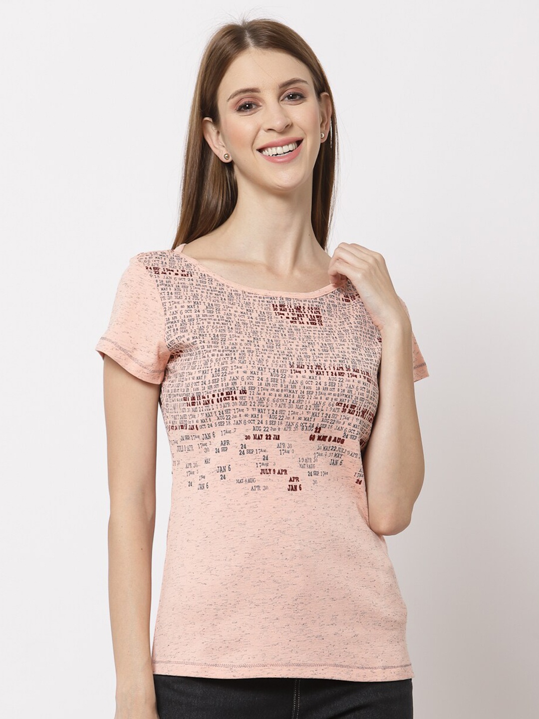 

Juelle Women Peach-Coloured Typography Printed T-shirt