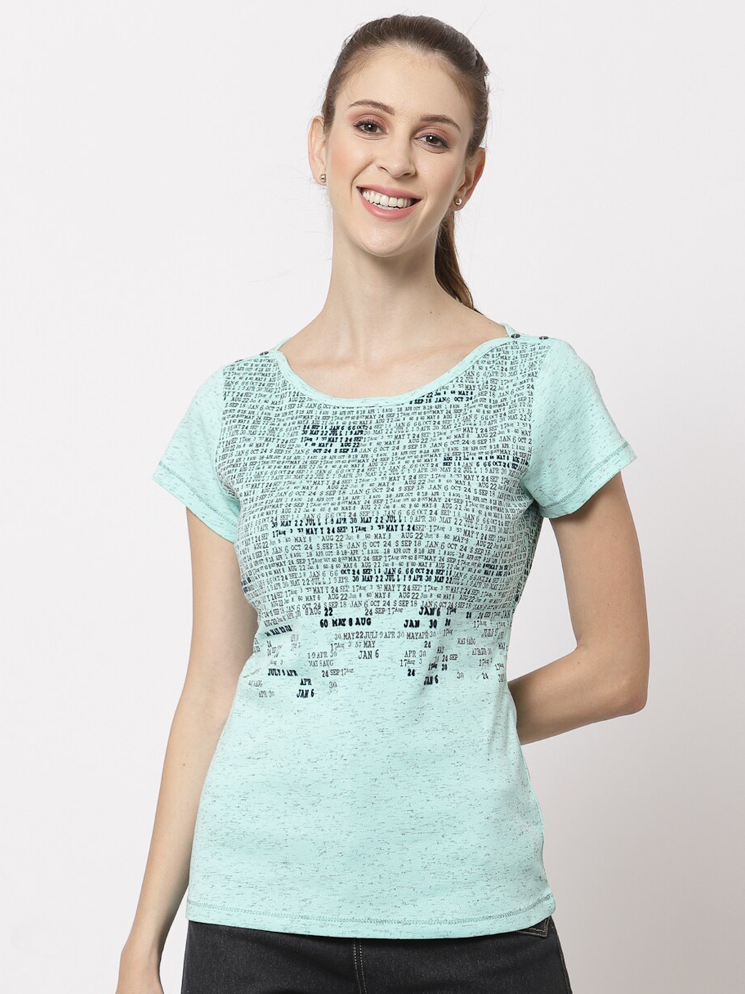 

Juelle Women Blue Printed Pure Cotton T-shirt