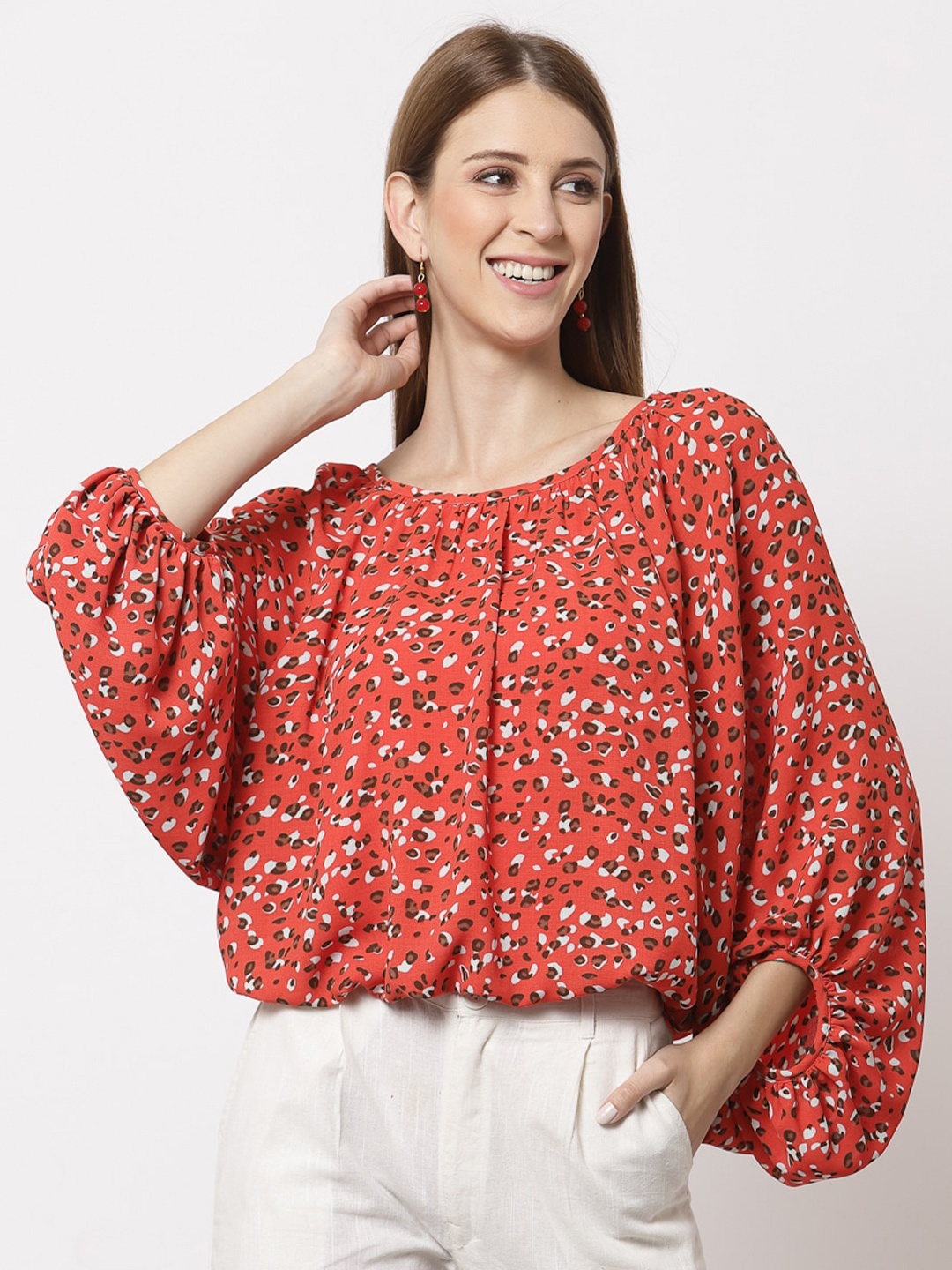 

Juelle Women Red Printed Blouson Top