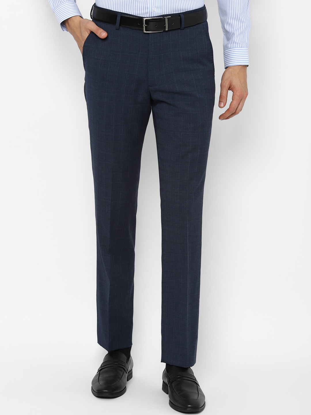 

Louis Philippe Men Navy Blue Slim Fit Mid Rise 100% Cotton Formal Trousers