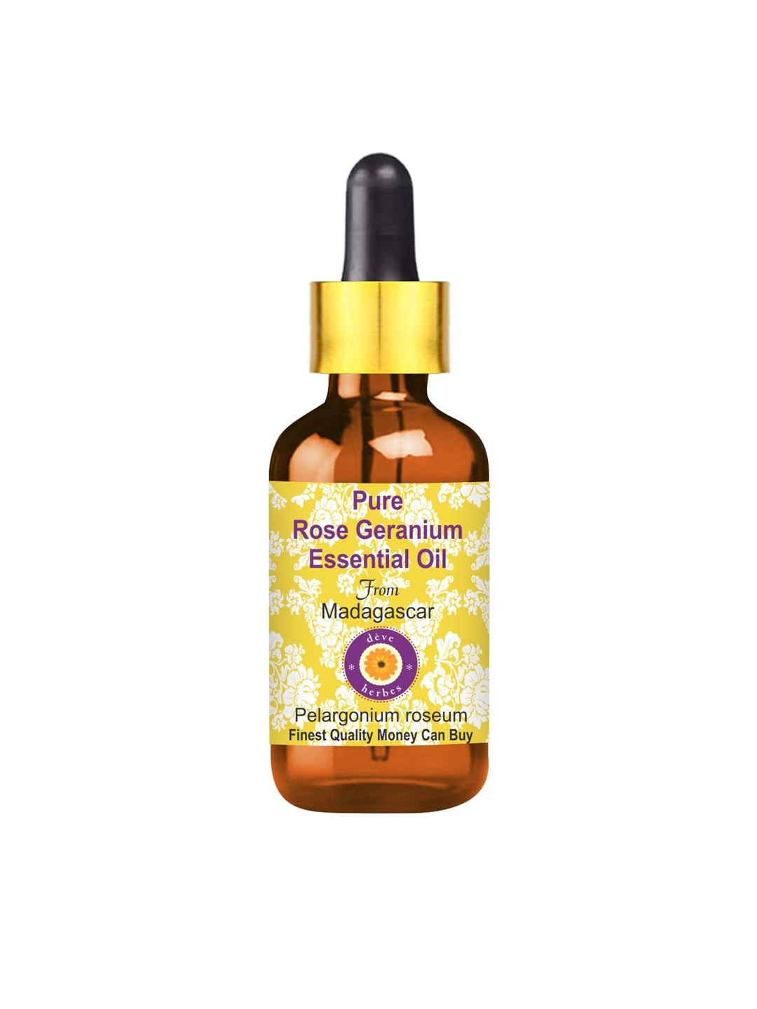 

Deve Herbes Pure Rose Geranium Steam Distilled Essential Oil with Glass Dropper - 15ml, Yellow