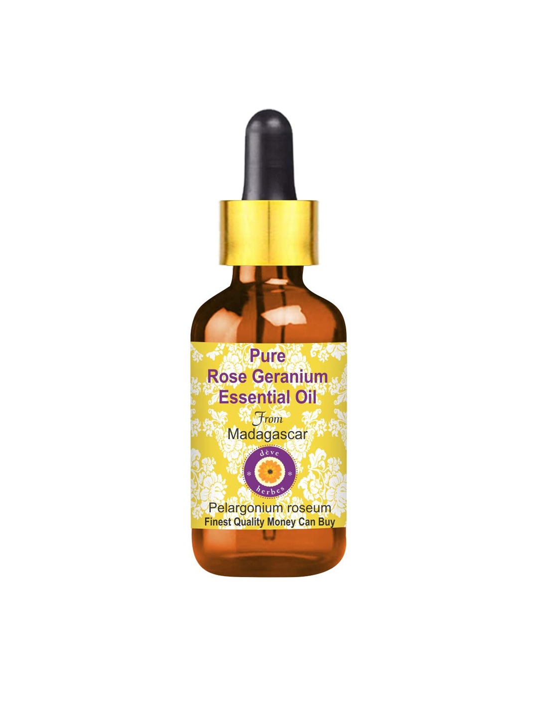 

Deve Herbes Pure Rose Geranium Steam Distilled Essential Oil with Glass Dropper - 10 ml, Yellow