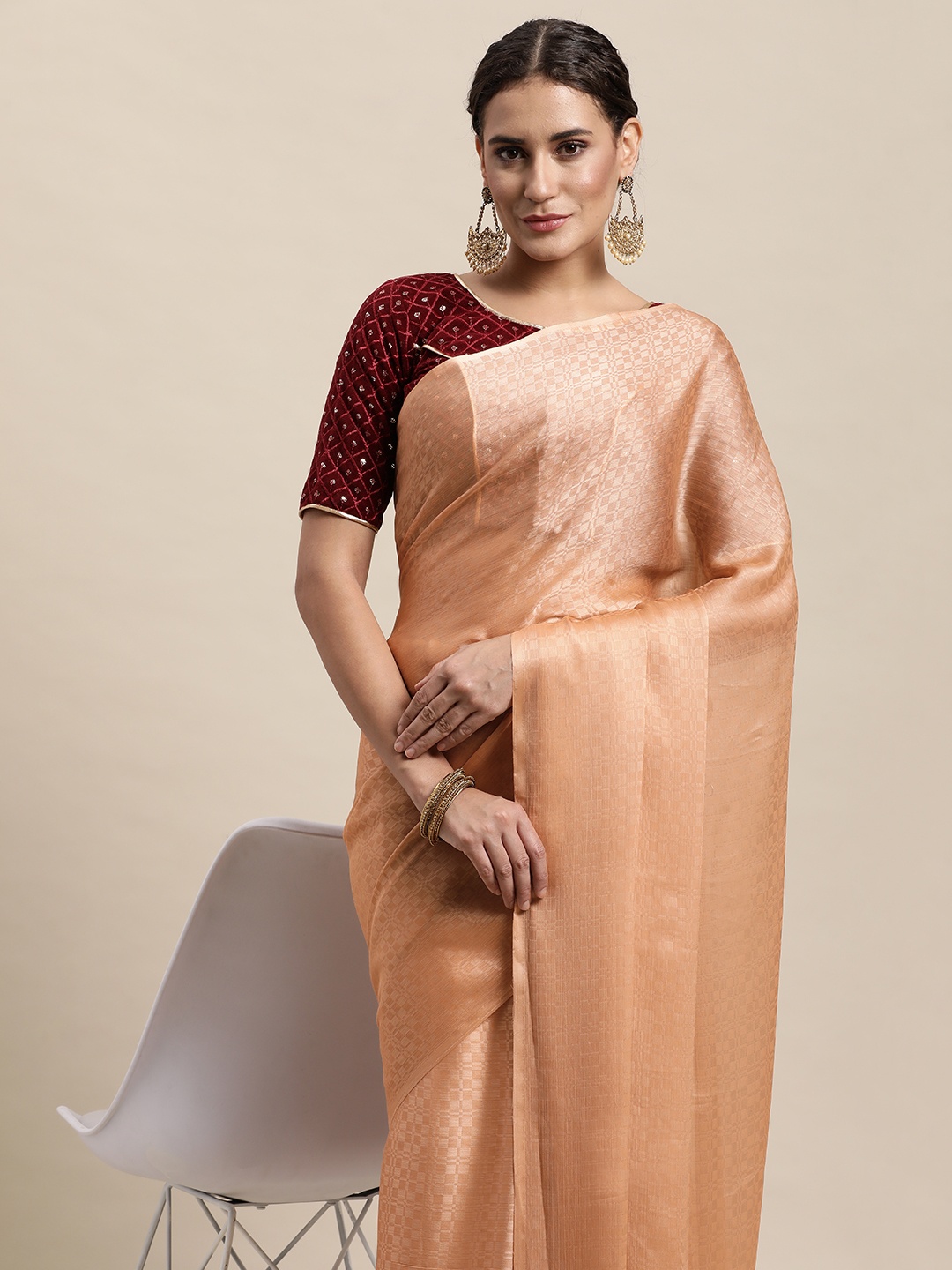 

awesome Peach-Coloured Ethnic Motifs Pure Cotton Saree