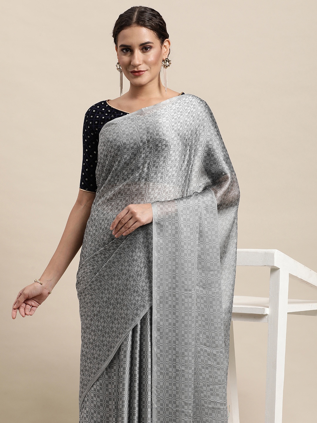 

awesome Grey Ethnic Motifs Pure Cotton Saree