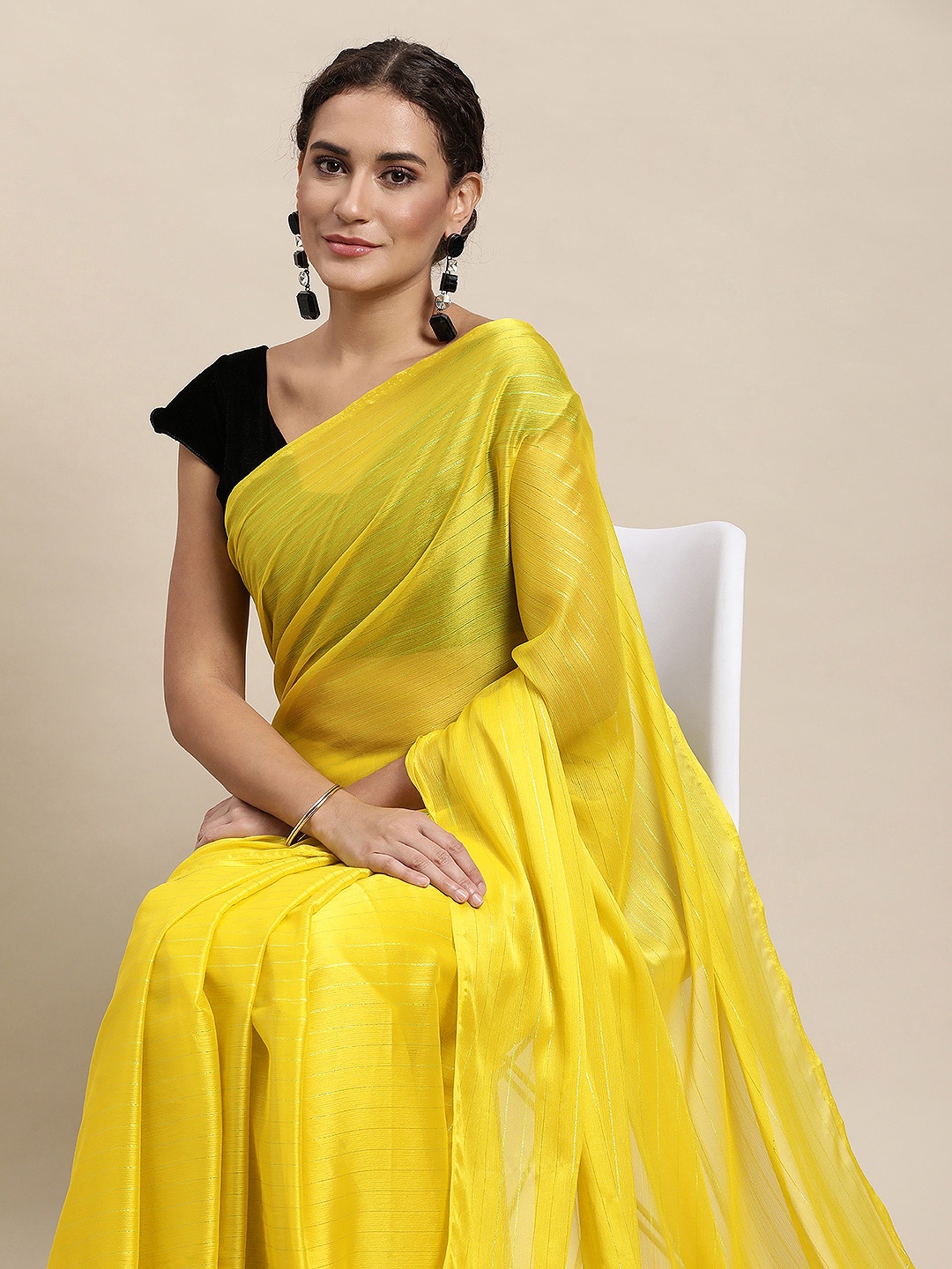 

awesome Yellow Solid Saree