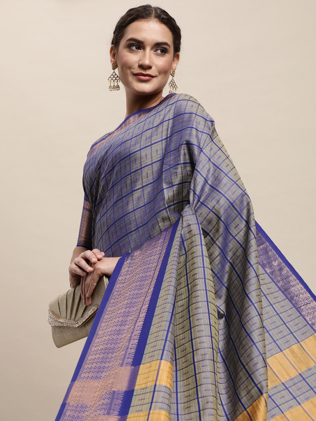 

awesome Blue Ethnic Motifs Pure Cotton Saree