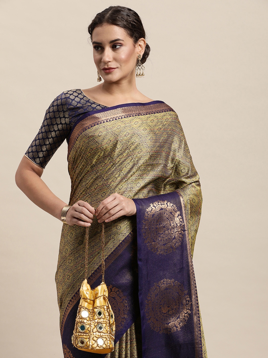 

awesome Navy Blue Ethnic Motifs Pure Cotton Saree