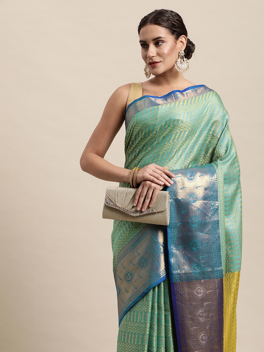 

awesome Turquoise Blue Ethnic Motifs Pure Cotton Saree