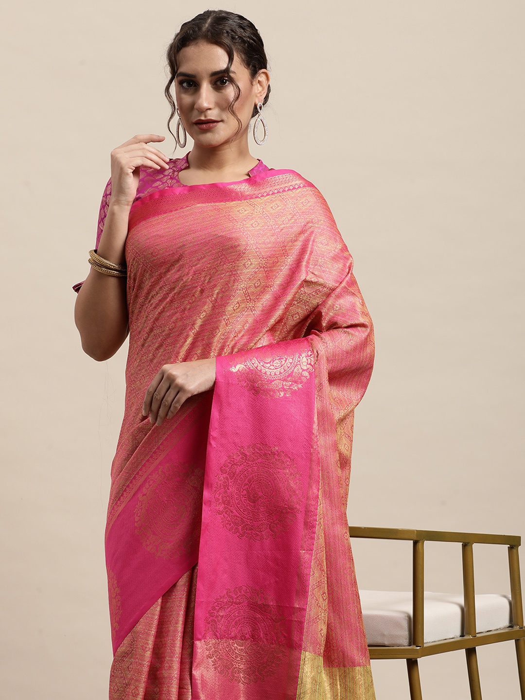 

awesome Pink Ethnic Motifs Pure Cotton Saree