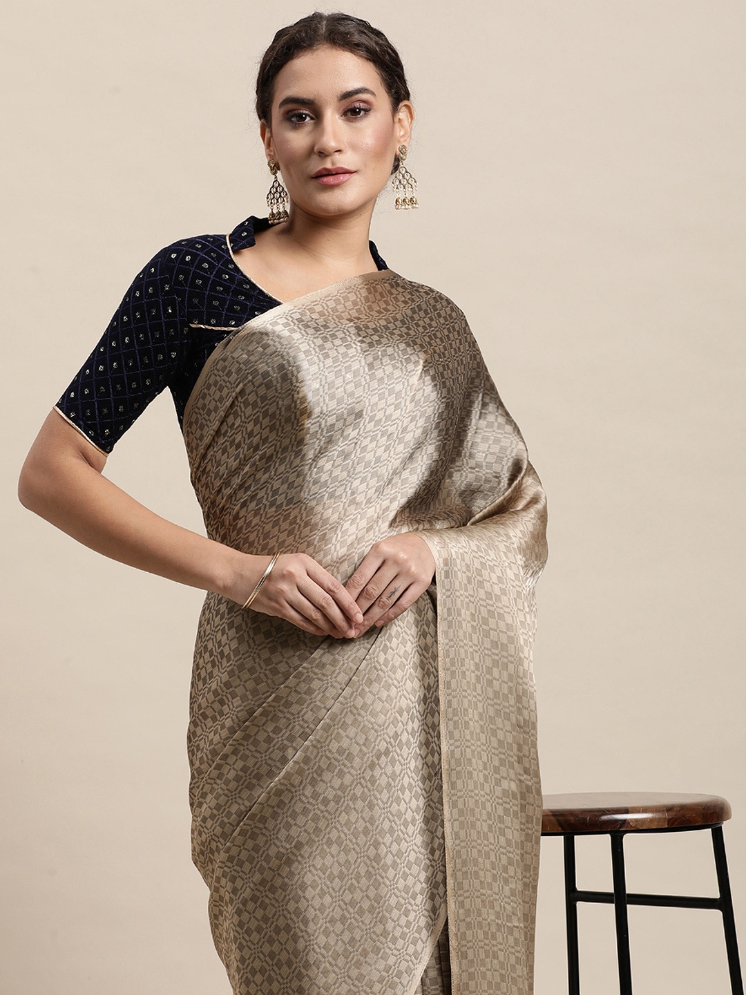 

awesome Brown Ethnic Motifs Zardozi Pure Cotton Saree