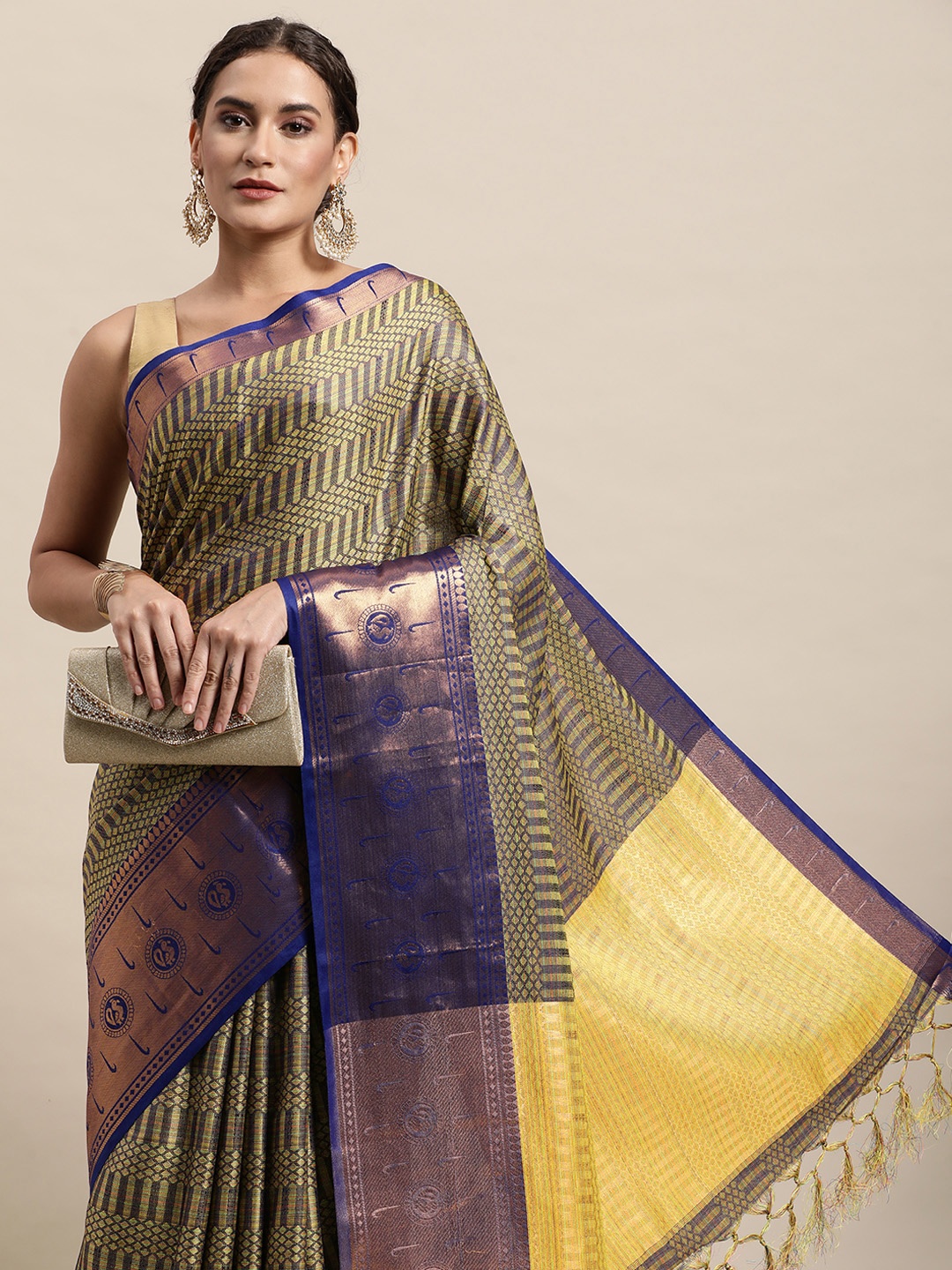 

awesome Blue Ethnic Motifs Pure Cotton Saree