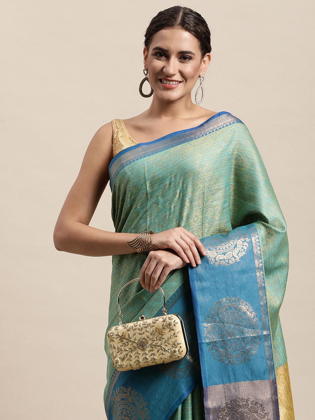 

awesome Turquoise Blue Ethnic Motifs Pure Cotton Saree