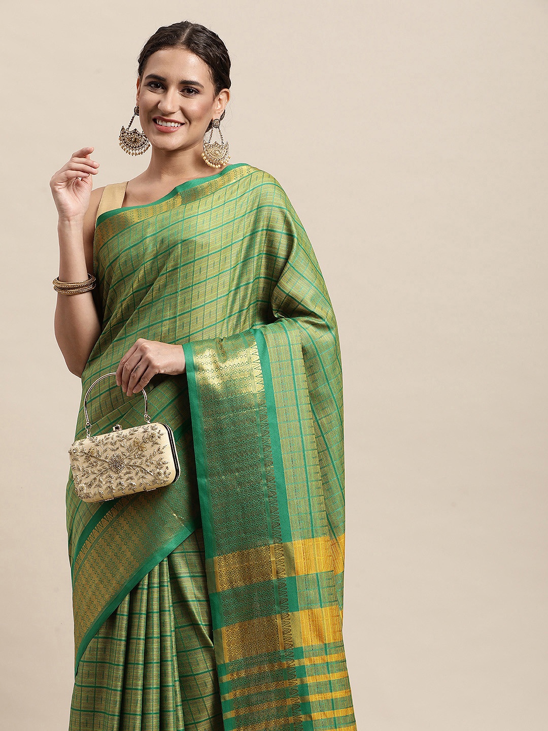 

awesome Green Ethnic Motifs Zardozi Pure Cotton Saree