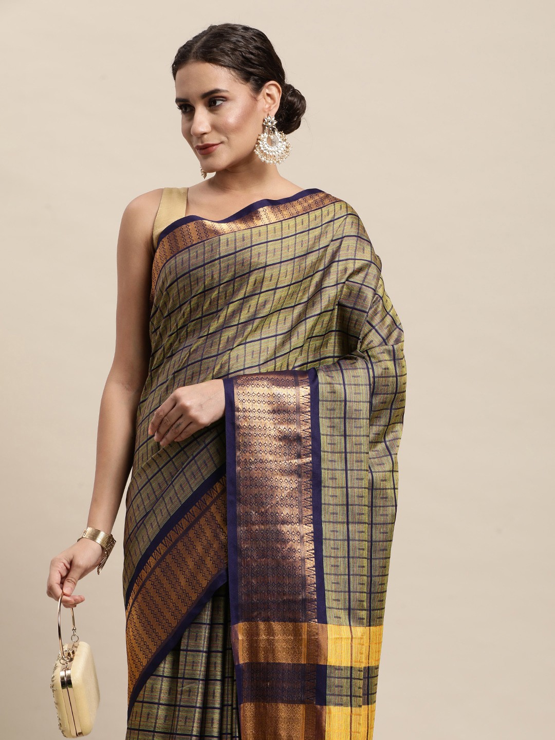 

awesome Navy Blue Ethnic Motifs Pure Cotton Saree