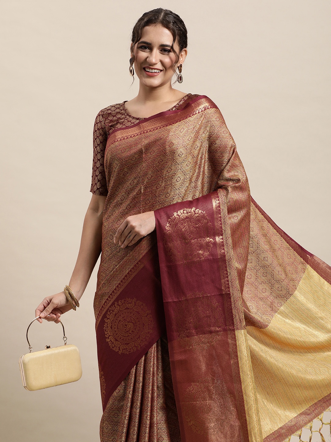 

awesome Maroon Ethnic Motifs Pure Cotton Saree