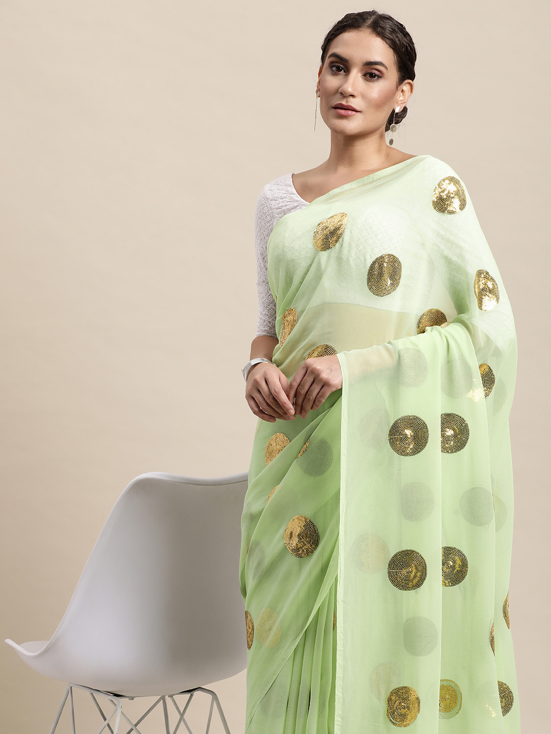

awesome Green Sequinned Pure Georgette Saree