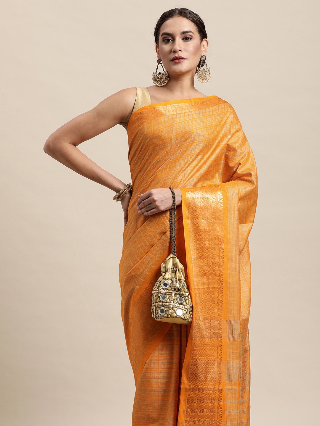 

awesome Mustard Ethnic Motifs Zardozi Pure Cotton Saree