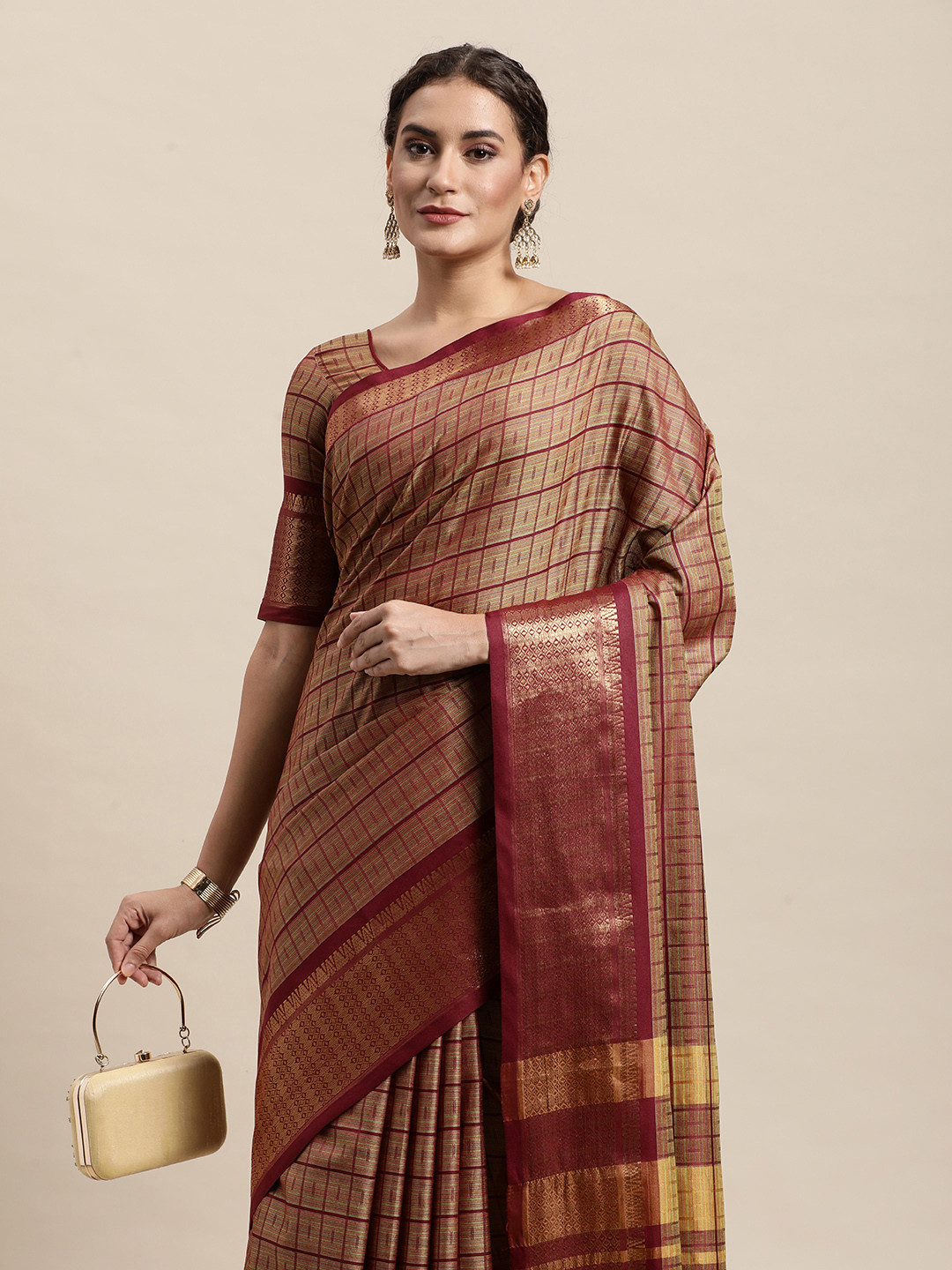 

awesome Maroon Ethnic Motifs Pure Cotton Saree
