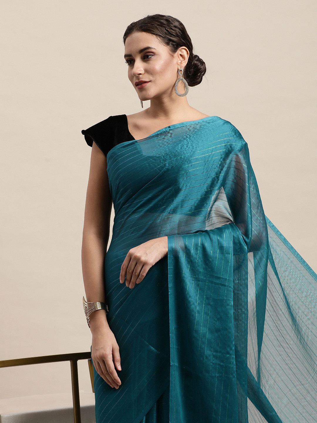 

awesome Teal Green Solid Sequinned Saree