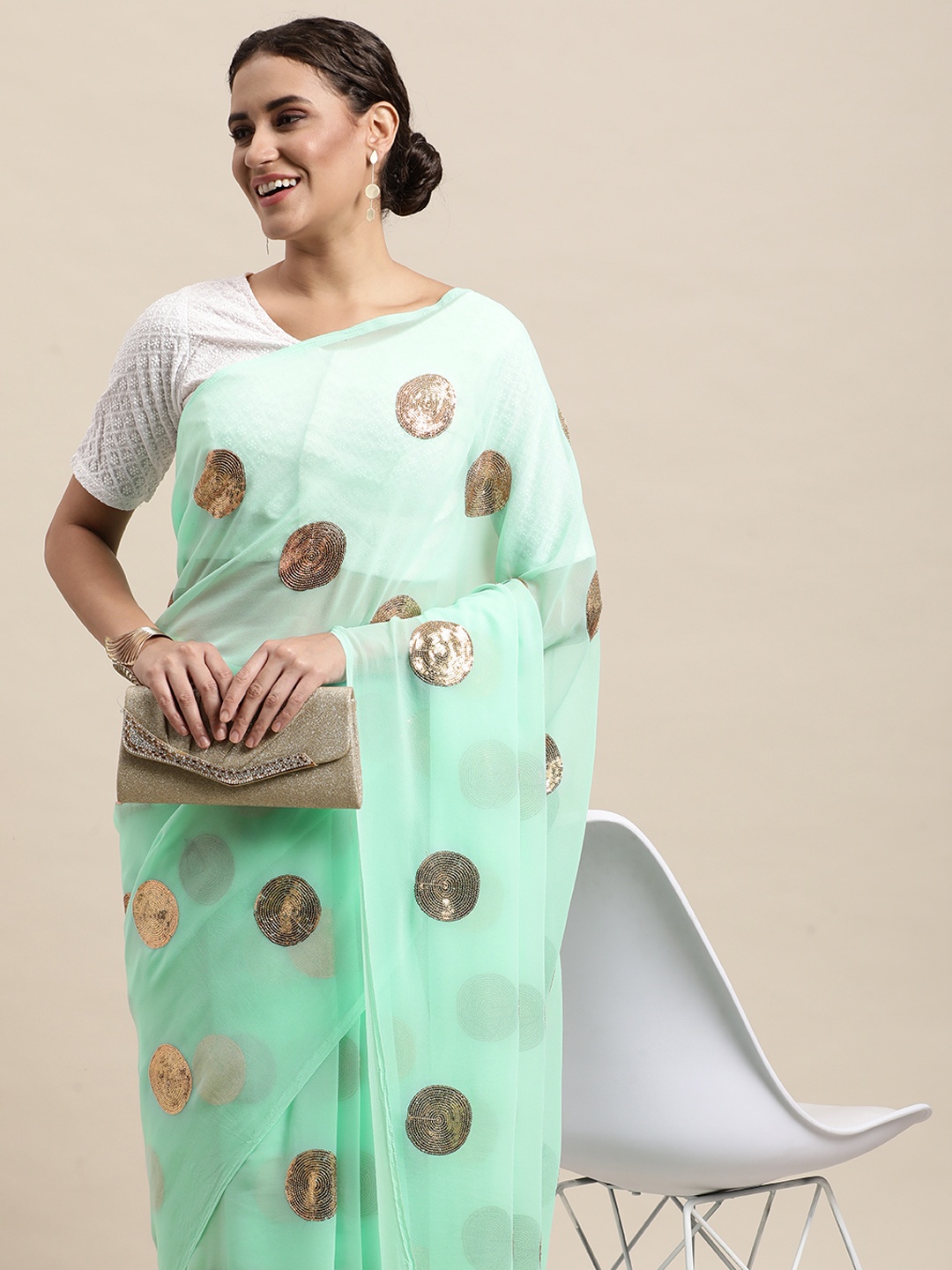 

awesome Sea Green Sequinned Pure Georgette Saree