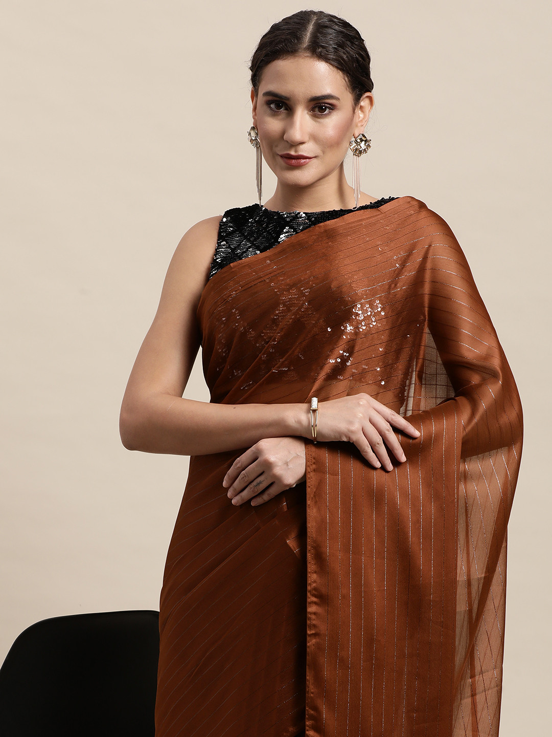 

awesome Brown Sequinned Saree