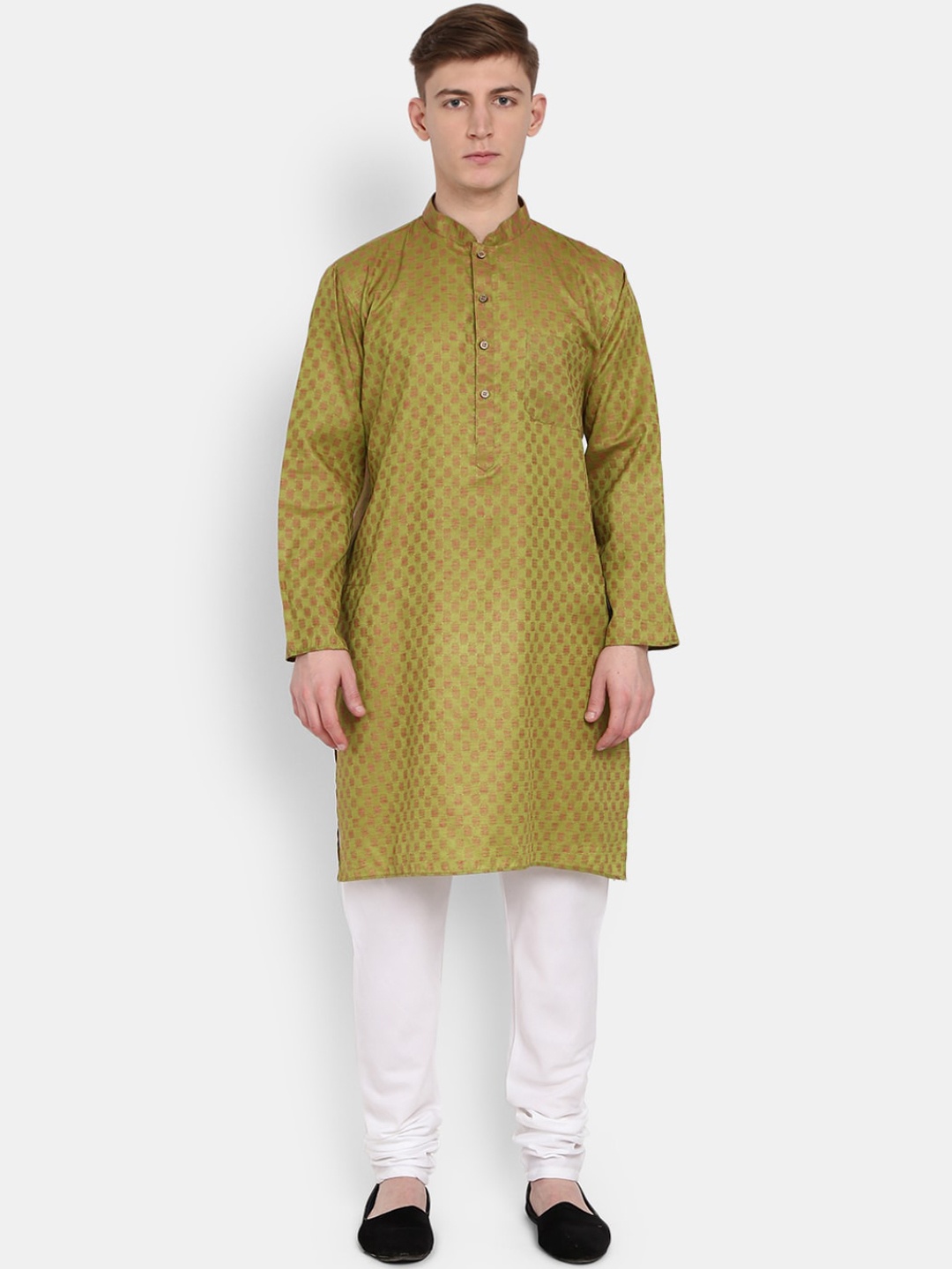 

V-Mart Men Green Ethnic Motifs Pure Cotton Kurta with Pyjamas