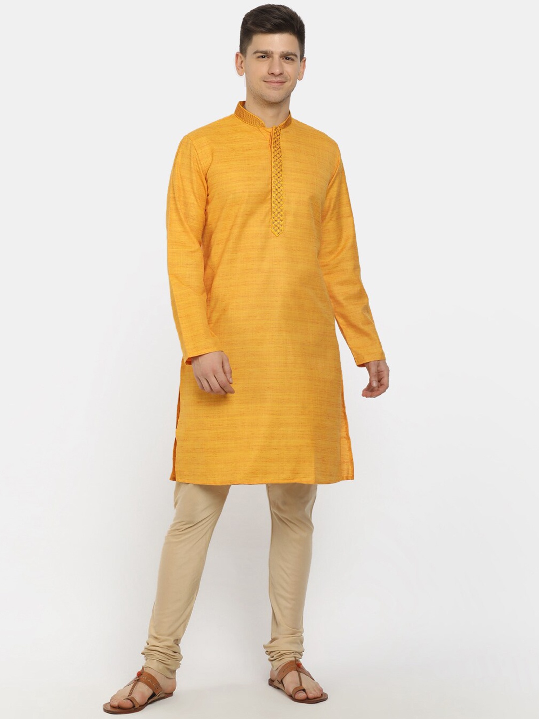 

V-Mart Men Yellow & Gold-Toned Pure Cotton Kurta with Pyjamas