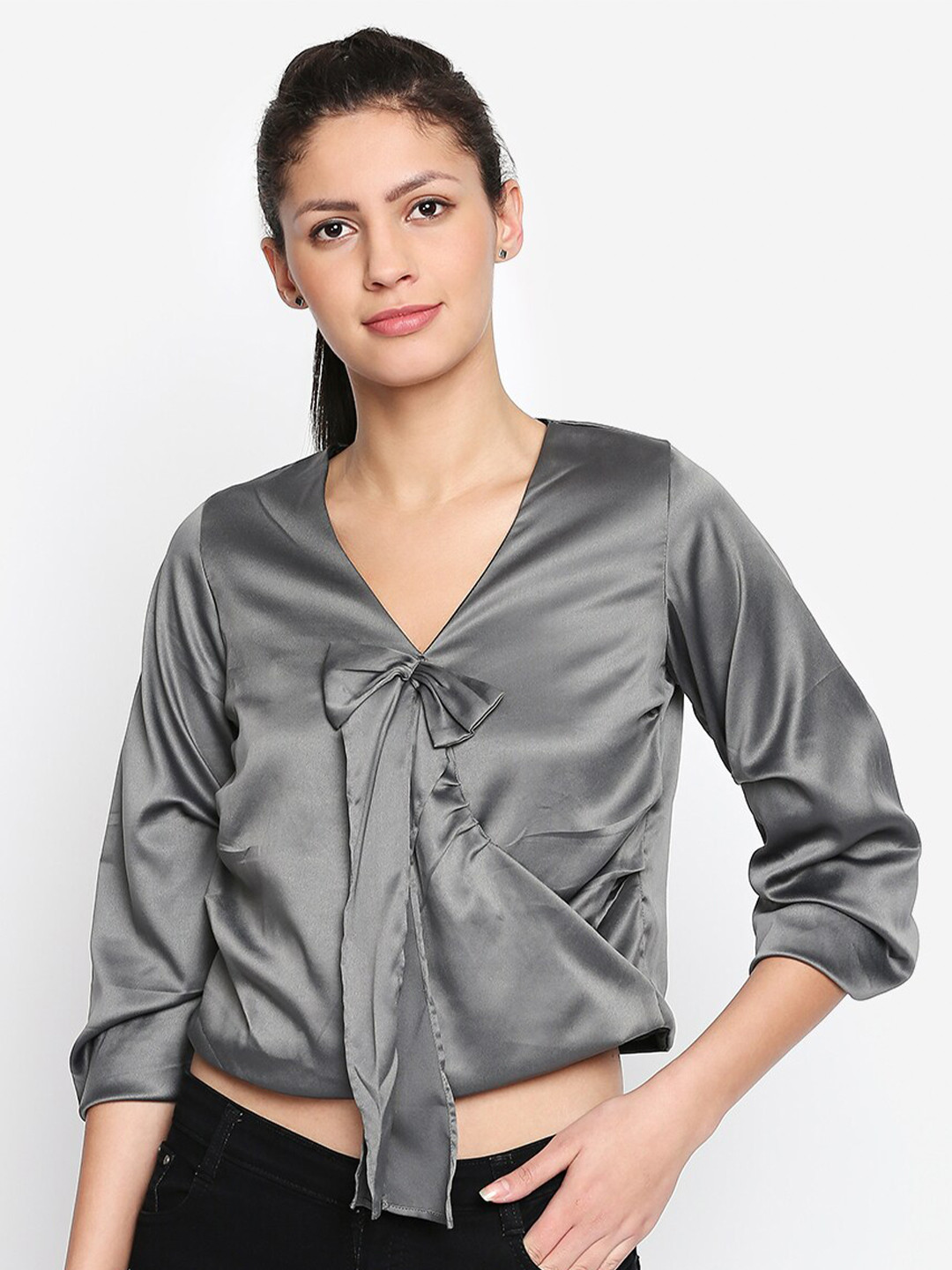 

aaliya Grey Satin Top