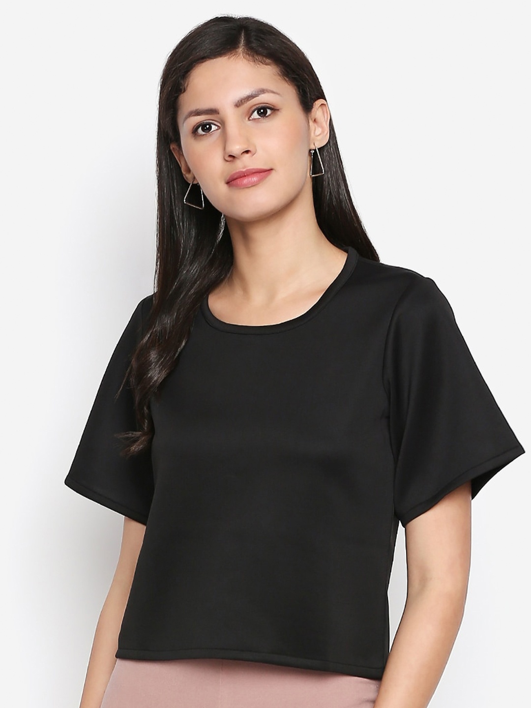 

aaliya Black Monochrome Knitted Scuba Boxy Top