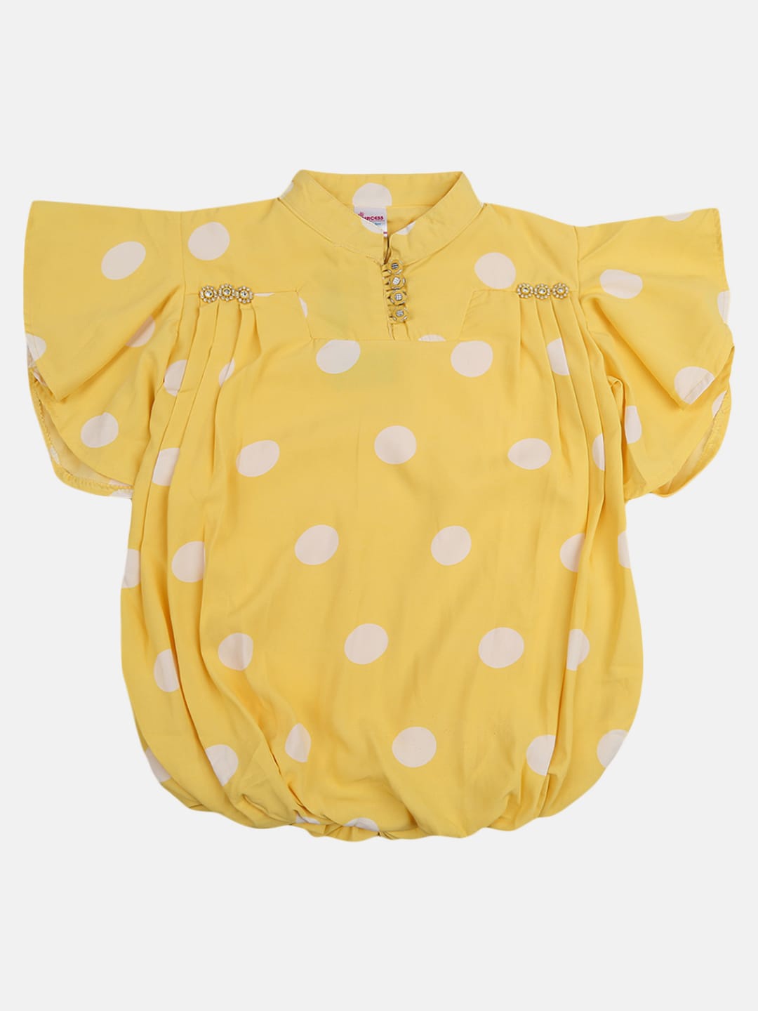 

V-Mart Girls Yellow Print Mandarin Collar Georgette Blouson Top