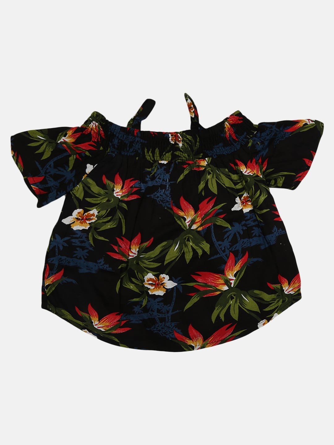 

V-Mart Girls Black Tropical Print Off-Shoulder Top