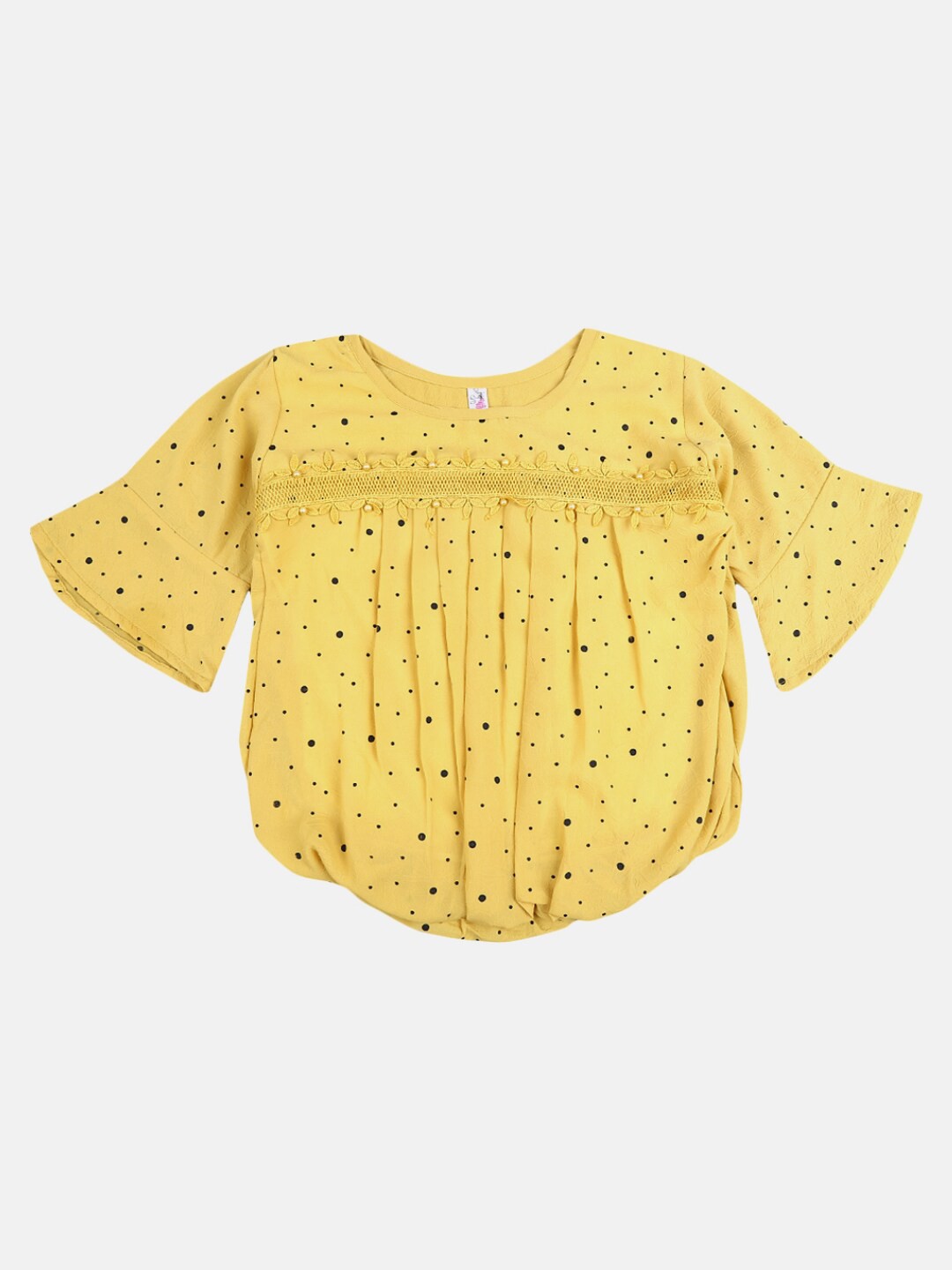 

V-Mart Girls Yellow Printed Regular Top