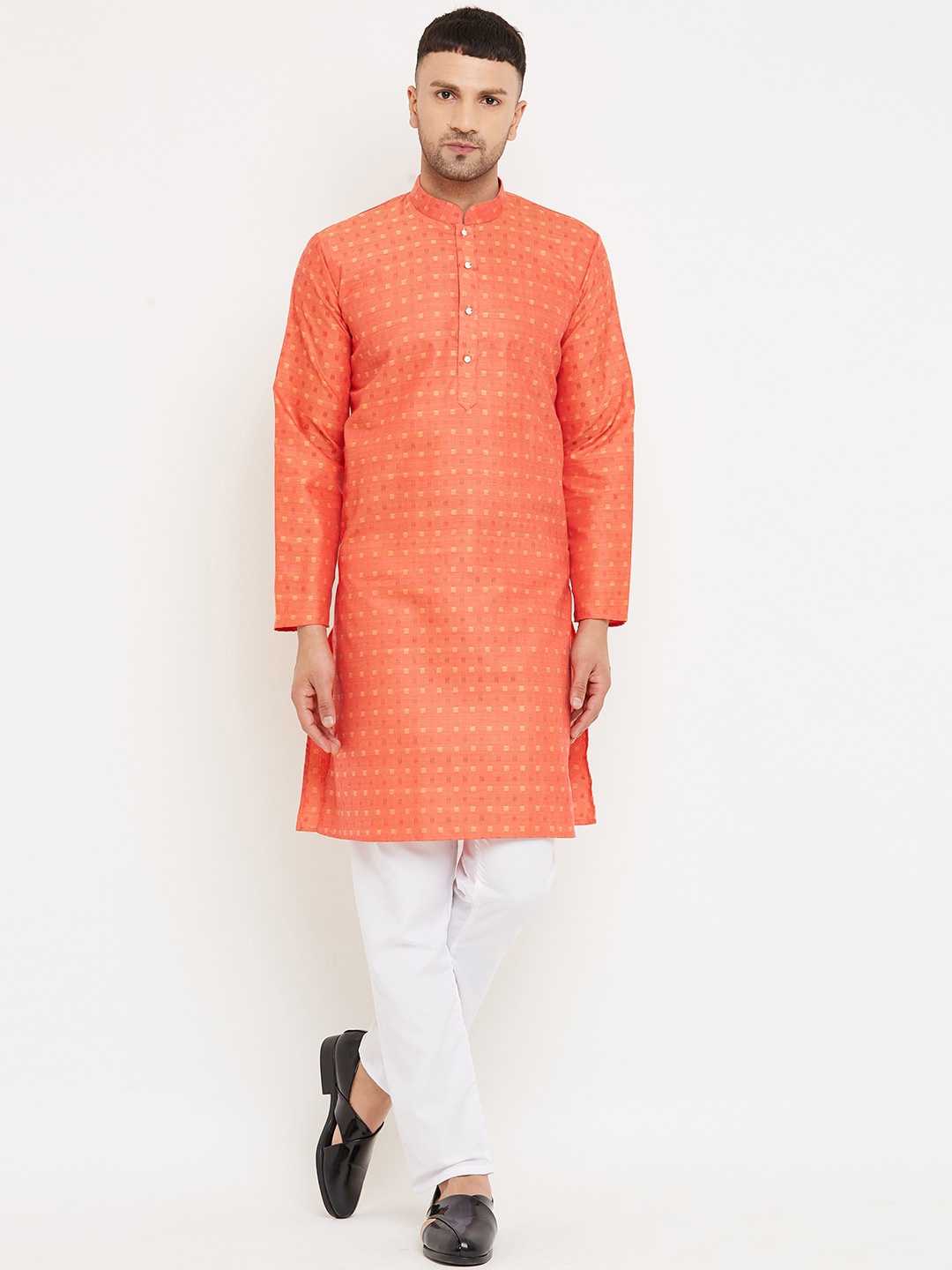 

Armaan Ethnic Men Coral Geometric Printed Kurta