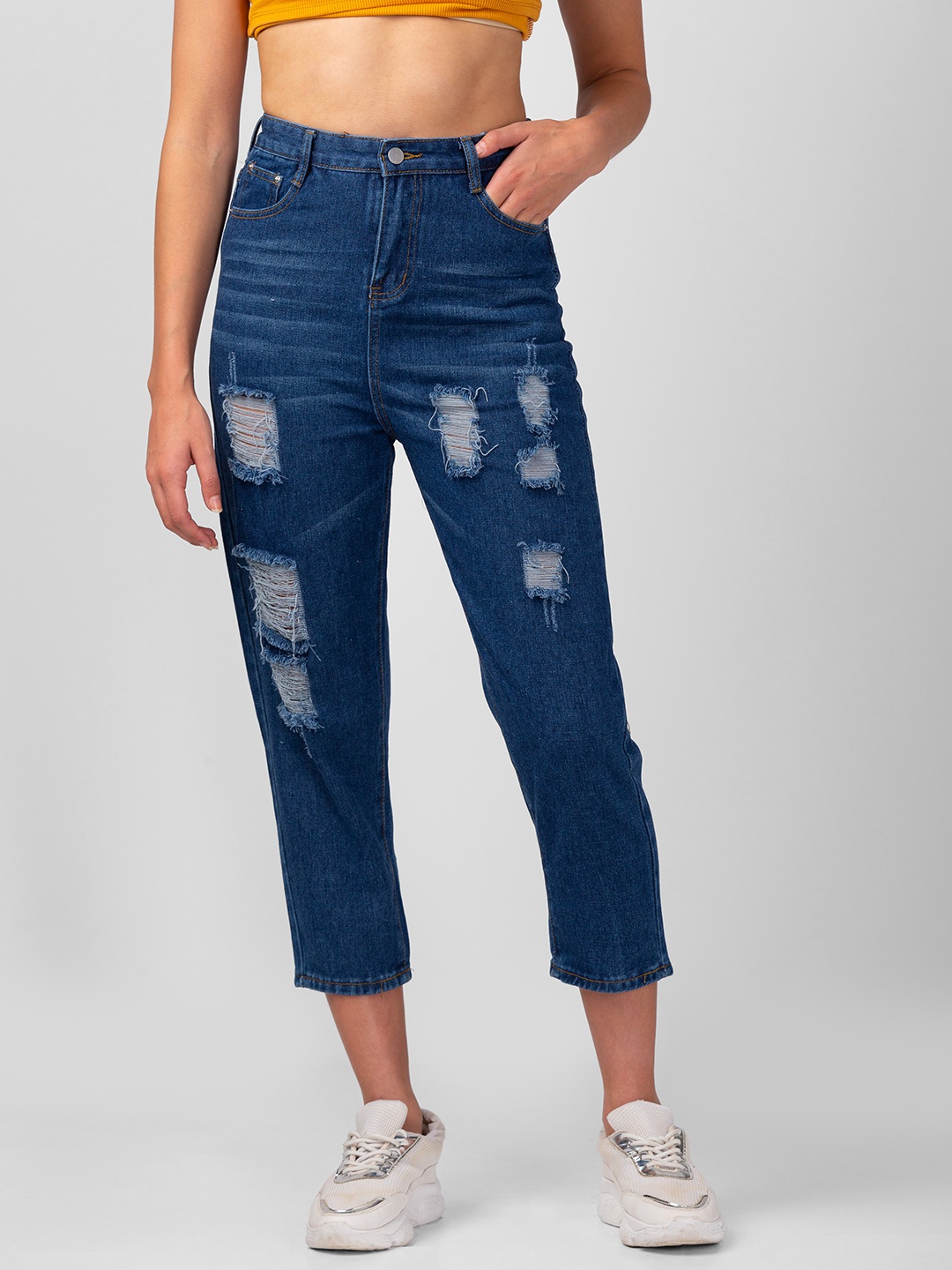 

BoStreet Women Blue Mildly Distressed Heavy Fade Jeans