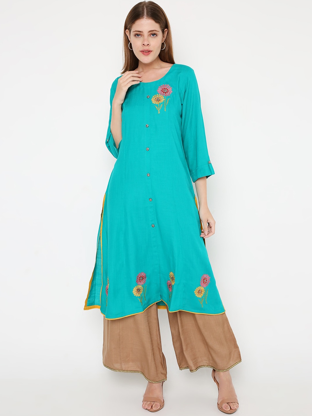 

Peppertree Women Green Floral Embroidered Thread Work Kurta