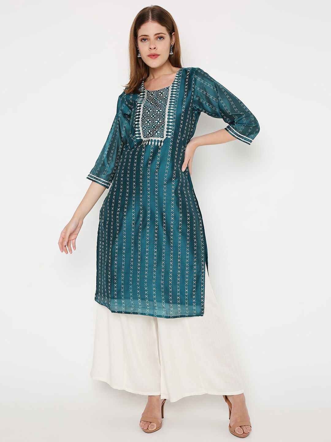 

Peppertree Women Teal Ethnic Motifs Printed Kurta