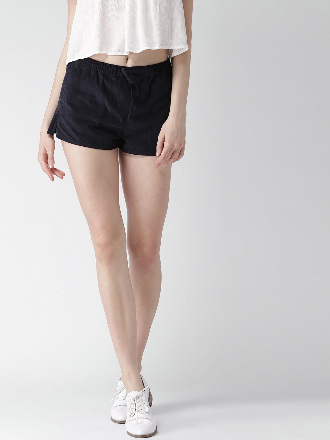 

FOREVER 21 Women Navy Solid Corduroy Shorts, Navy blue