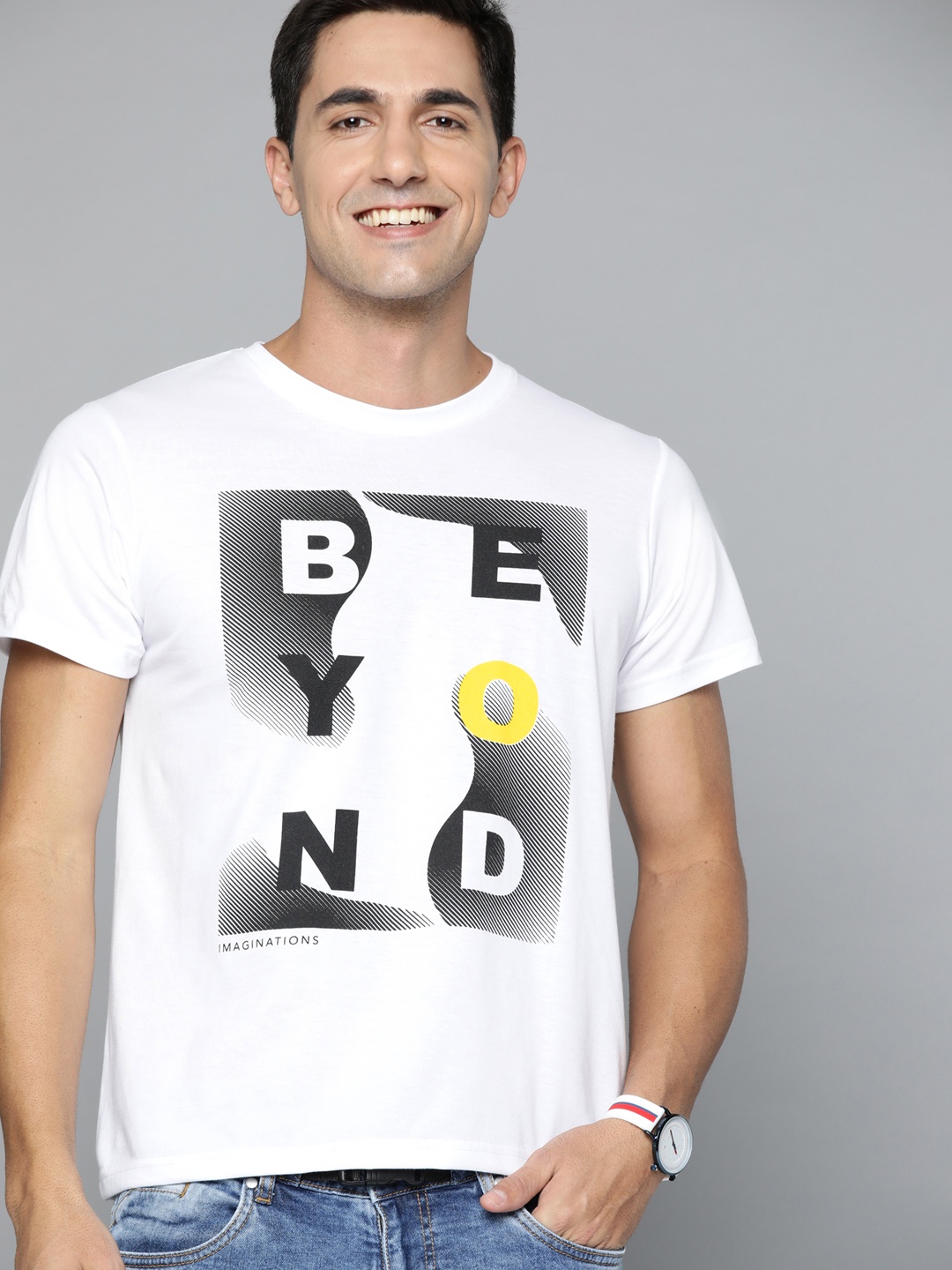 

HERE&NOW Men White & Black Typography Printed T-shirt