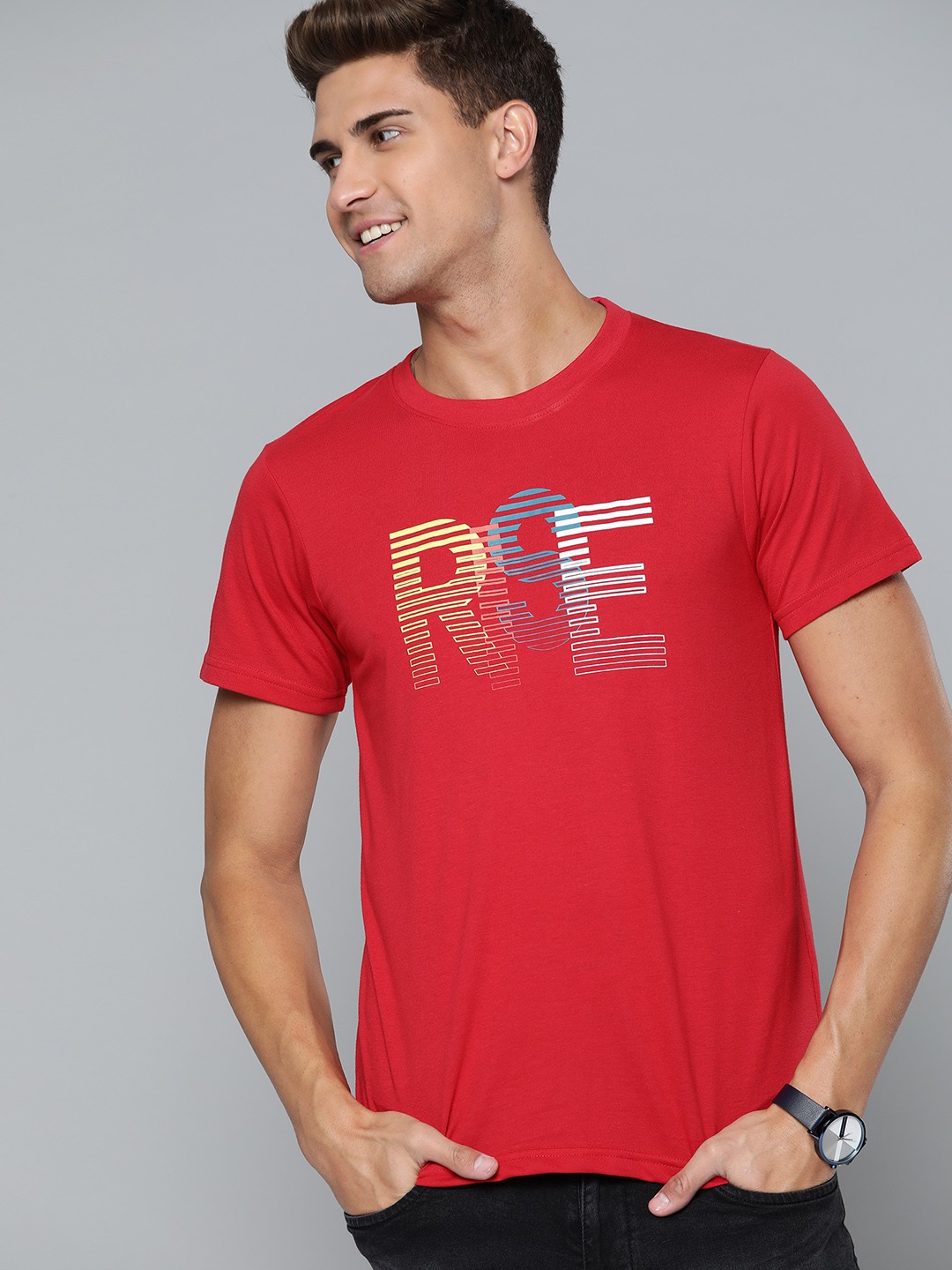 

HERE&NOW Men Red Typography Printed T-shirt