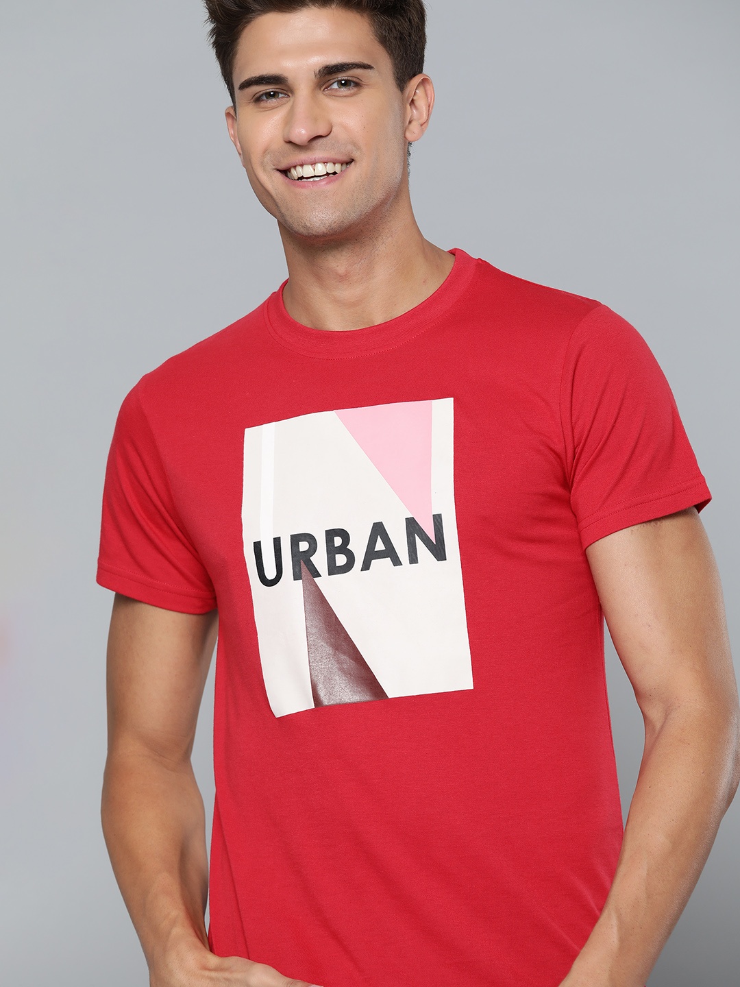 

HERE&NOW Men Red & Black Typography Printed T-shirt