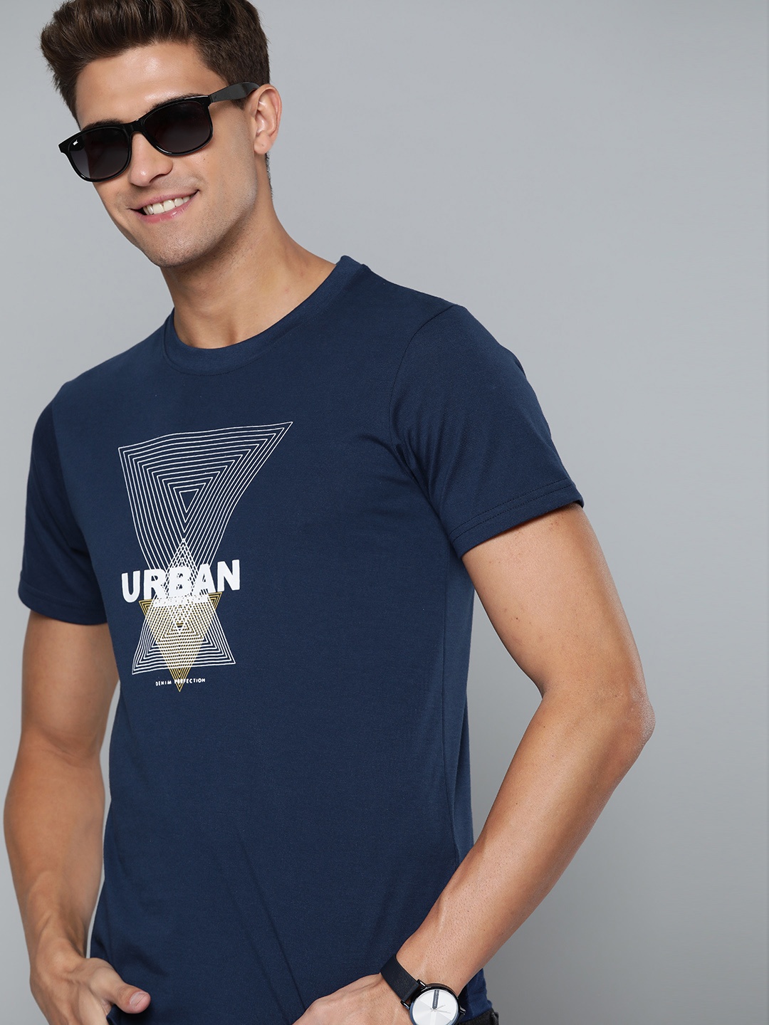 

HERE&NOW Men Navy Blue & White Printed T-shirt