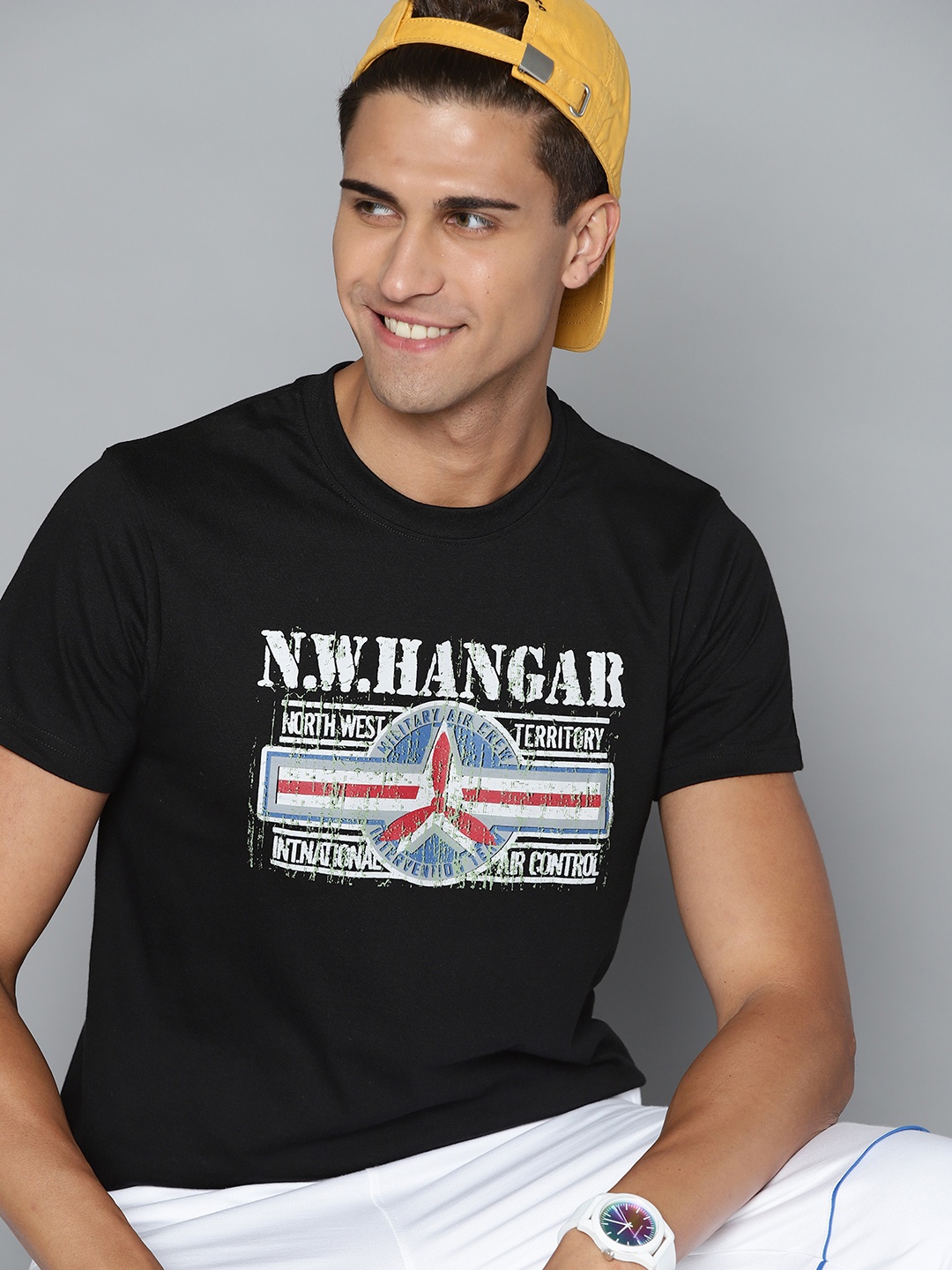 

HERE&NOW Men Black & White Typography Printed T-shirt