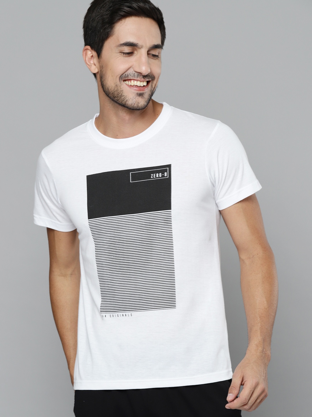 

HERE&NOW Men White & Black Printed T-shirt