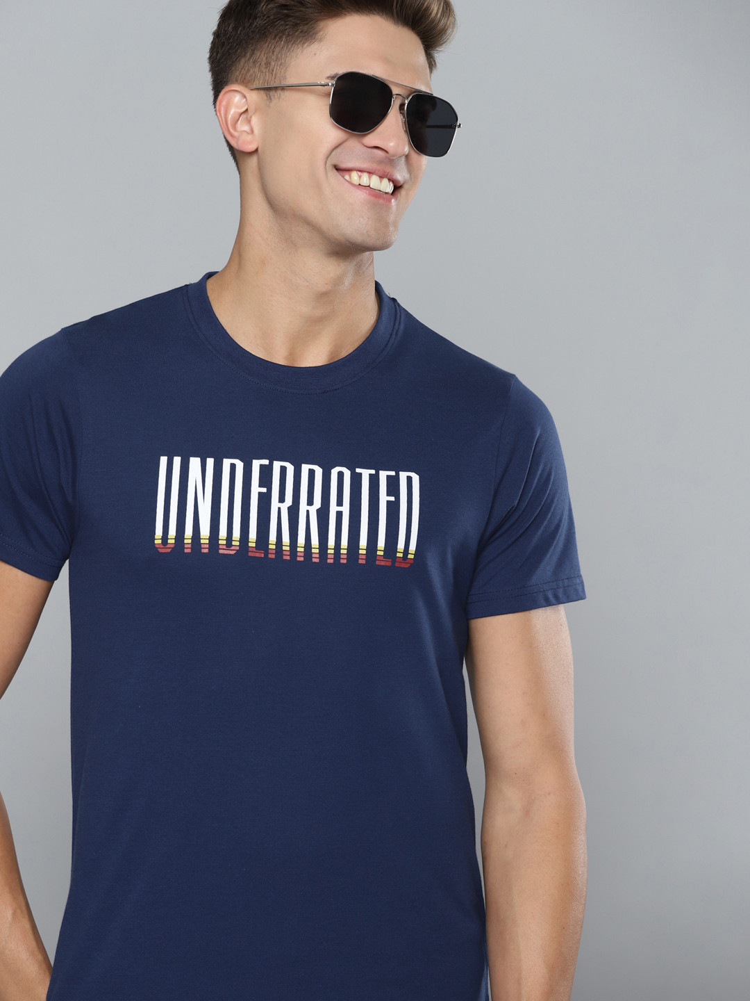 

HERE&NOW Men Navy Blue & White Typography Printed T-shirt