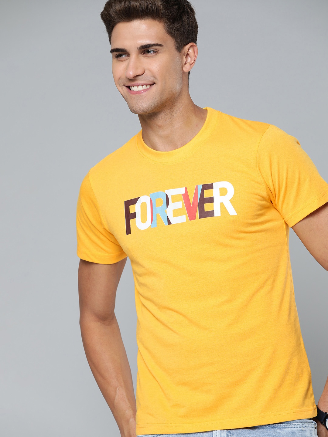 

HERE&NOW Men Yellow Typography Printed T-shirt