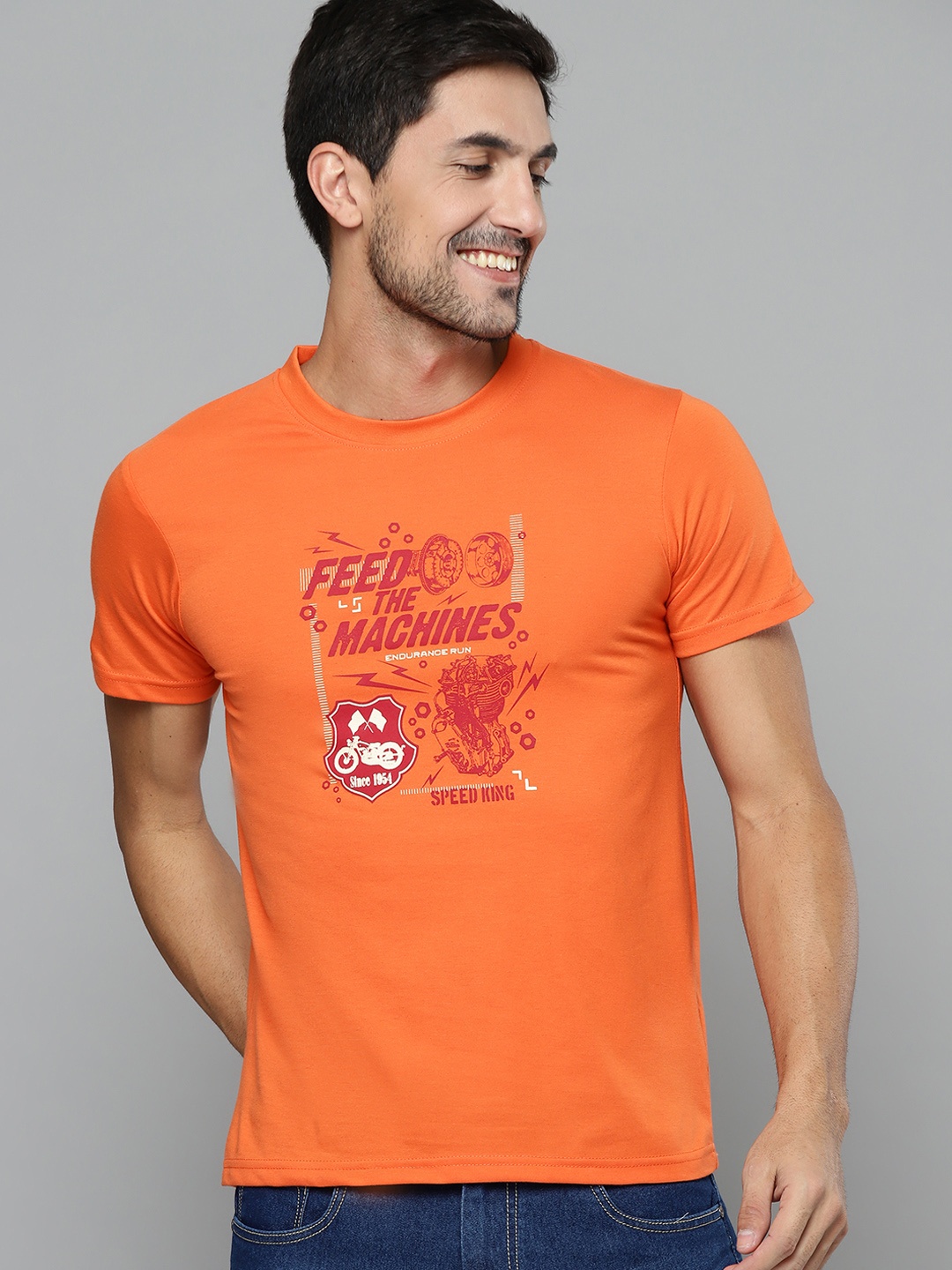 

HERE&NOW Men Orange Typography Printed T-shirt
