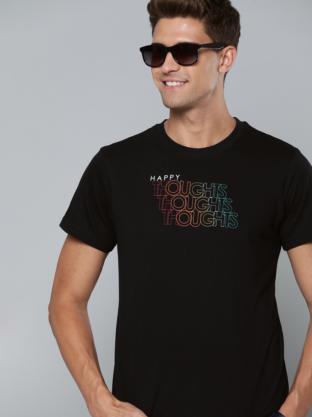 

HERE&NOW Men Black Typography Printed T-shirt