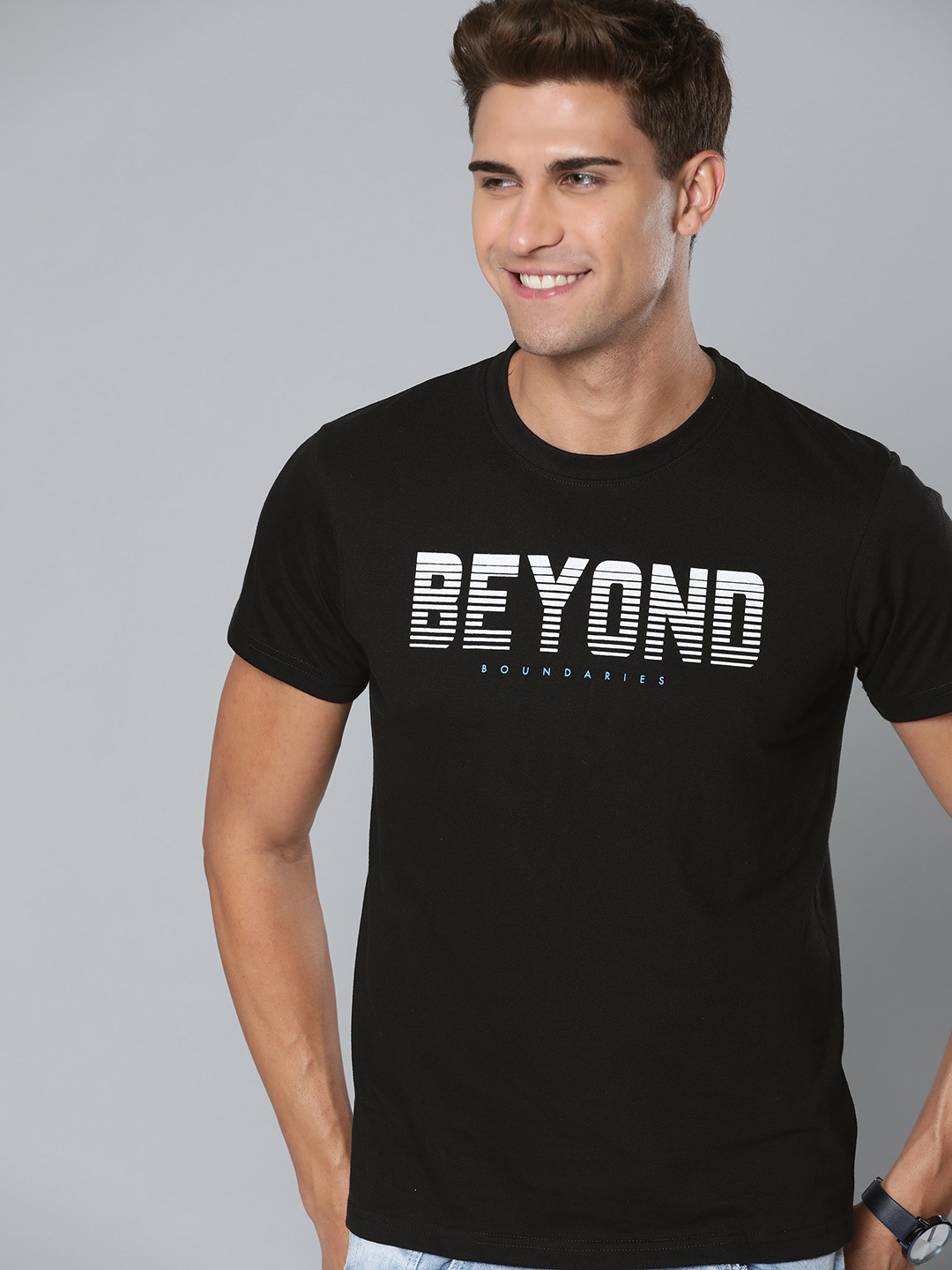 

HERE&NOW Men Black & White Typography Printed T-shirt