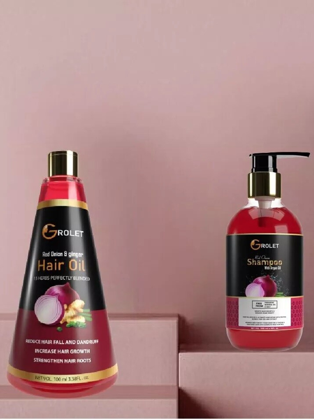 

GROLET Red Onion Ginger Hair Oil 100 ml & Shampoo with Argan Oil 300 ml